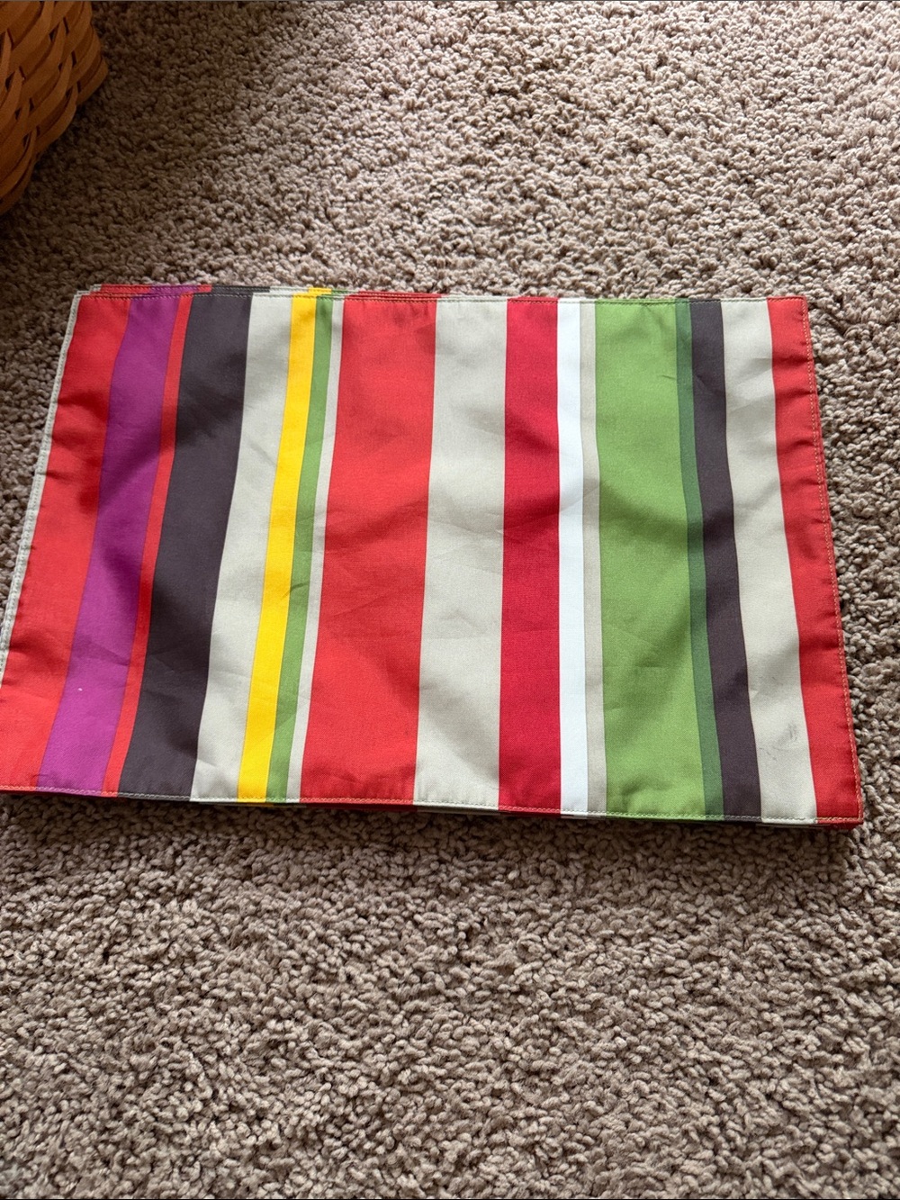 Striped Multicolor Placemats - Red, Green, Purple. Reverses to same print.